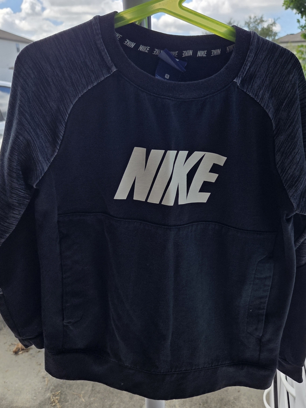 Nike Black Kids Sweatshirt with White NIKE Logo and Heathered Sleeves